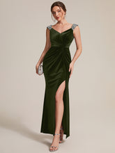 Load image into Gallery viewer, Black | Commercial Wholesale Plus Size Sleeveless Velvet V-Neck Sequin Mermaid Maxi Evening Dresses