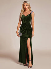 Load image into Gallery viewer, Black | Commercial Wholesale Plus Size Sleeveless Velvet V-Neck Sequin Mermaid Maxi Evening Dresses