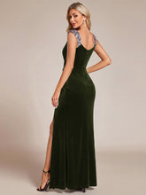 Load image into Gallery viewer, Black | Commercial Wholesale Plus Size Sleeveless Velvet V-Neck Sequin Mermaid Maxi Evening Dresses