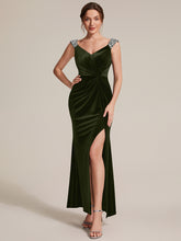 Load image into Gallery viewer, Black | Commercial Wholesale Plus Size Sleeveless Velvet V-Neck Sequin Mermaid Maxi Evening Dresses