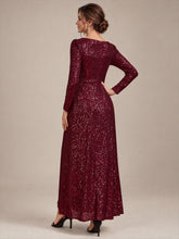 Load image into Gallery viewer, Burgundy | One Stop Shop Plus Size Long-Sleeve Sequin V-Neck Maxi Sheath Evening Dresses-Burgundy
