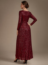 Load image into Gallery viewer, Burgundy | One Stop Shop Plus Size Long-Sleeve Sequin V-Neck Maxi Sheath Evening Dresses-Burgundy