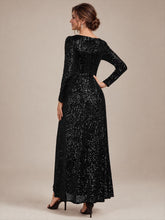 Load image into Gallery viewer, Black | One Stop Shop Plus Size Long-Sleeve Sequin V-Neck Maxi Sheath Evening Dresses-Black