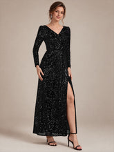 Load image into Gallery viewer, Black | One Stop Shop Plus Size Long-Sleeve Sequin V-Neck Maxi Sheath Evening Dresses-Black