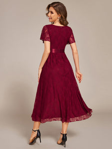 Color=Burgundy | Asymmetrical Hem Evening Dresses with Embroidery Decoration-Burgundy 2