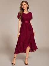 Load image into Gallery viewer, Color=Burgundy | Asymmetrical Hem Evening Dresses with Embroidery Decoration-Burgundy 4