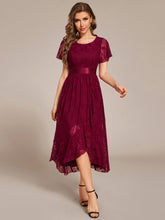 Load image into Gallery viewer, Color=Burgundy | Asymmetrical Hem Evening Dresses with Embroidery Decoration-Burgundy 5