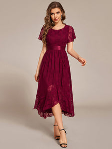 Color=Burgundy | Asymmetrical Hem Evening Dresses with Embroidery Decoration-Burgundy 5