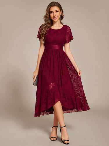 Color=Burgundy | Asymmetrical Hem Evening Dresses with Embroidery Decoration-Burgundy 1