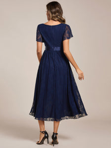 Color=Navy Blue | Asymmetrical Hem Evening Dresses with Embroidery Decoration-Navy Blue 12