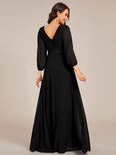 Load image into Gallery viewer, Color=Black | Classical Floor Length Long Sleeves Empire Waist Chiffon Evening Dresses-Black 2