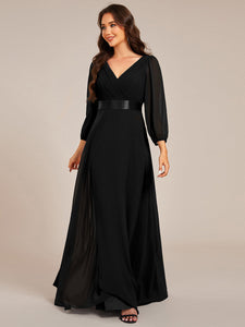 Color=Black | Classical Floor Length Long Sleeves Empire Waist Chiffon Evening Dresses-Black 3