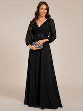 Load image into Gallery viewer, Color=Black | Classical Floor Length Long Sleeves Empire Waist Chiffon Evening Dresses-Black 4