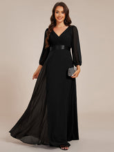 Load image into Gallery viewer, Color=Black | Classical Floor Length Long Sleeves Empire Waist Chiffon Evening Dresses-Black 1