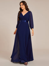 Load image into Gallery viewer, Color=Navy Blue | Classical Floor Length Long Sleeves Empire Waist Chiffon Evening Dresses-Navy Blue 8