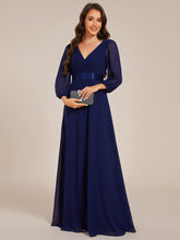 Load image into Gallery viewer, Color=Navy Blue | Classical Floor Length Long Sleeves Empire Waist Chiffon Evening Dresses-Navy Blue 9