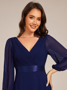 Color=Navy Blue | Classical Floor Length Long Sleeves Empire Waist Chiffon Evening Dresses-Navy Blue 10