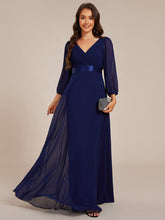 Load image into Gallery viewer, Color=Navy Blue | Classical Floor Length Long Sleeves Empire Waist Chiffon Evening Dresses-Navy Blue 6