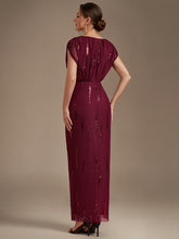 Load image into Gallery viewer, Burgundy | One Stop Shop Plus Size Short Sleeve Tulle V-Neck Bodycon Sequin Evening Dresses-Burgundy