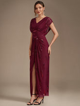 Load image into Gallery viewer, Burgundy | One Stop Shop Plus Size Short Sleeve Tulle V-Neck Bodycon Sequin Evening Dresses-Burgundy