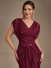 Load image into Gallery viewer, Burgundy | One Stop Shop Plus Size Short Sleeve Tulle V-Neck Bodycon Sequin Evening Dresses-Burgundy