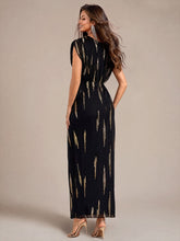 Load image into Gallery viewer, Black Gold | One Stop Shop Plus Size Short Sleeve Tulle V-Neck Bodycon Sequin Evening Dresses-Black Gold
