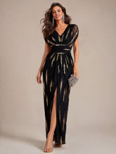 Load image into Gallery viewer, Black Gold | One Stop Shop Plus Size Short Sleeve Tulle V-Neck Bodycon Sequin Evening Dresses-Black Gold