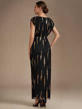 Load image into Gallery viewer, Black Gold | One Stop Shop Plus Size Short Sleeve Tulle V-Neck Bodycon Sequin Evening Dresses-Black Gold
