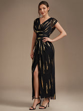 Load image into Gallery viewer, Black Gold | One Stop Shop Plus Size Short Sleeve Tulle V-Neck Bodycon Sequin Evening Dresses-Black Gold