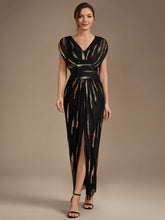 Load image into Gallery viewer, Black Gold | One Stop Shop Plus Size Short Sleeve Tulle V-Neck Bodycon Sequin Evening Dresses-Black Gold