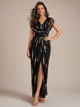 Load image into Gallery viewer, Black Gold | One Stop Shop Plus Size Short Sleeve Tulle V-Neck Bodycon Sequin Evening Dresses-Black Gold