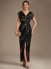 Load image into Gallery viewer, Black Gold | One Stop Shop Plus Size Short Sleeve Tulle V-Neck Bodycon Sequin Evening Dresses-Black Gold