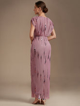 Load image into Gallery viewer, Purple Orchid | One Stop Shop Plus Size Short Sleeve Tulle V-Neck Bodycon Sequin Evening Dresses-Purple Orchid