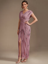 Load image into Gallery viewer, Purple Orchid | One Stop Shop Plus Size Short Sleeve Tulle V-Neck Bodycon Sequin Evening Dresses-Purple Orchid