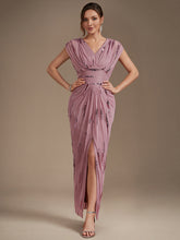 Load image into Gallery viewer, Purple Orchid | One Stop Shop Plus Size Short Sleeve Tulle V-Neck Bodycon Sequin Evening Dresses-Purple Orchid