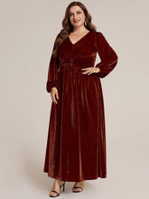 Load image into Gallery viewer, Burgundy | Factory Design Long Sleeve Puff Sleeve V-Neck A-Line High Stretch Maxi Evening Dresses
