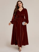 Load image into Gallery viewer, Burgundy | Factory Design Long Sleeve Puff Sleeve V-Neck A-Line High Stretch Maxi Evening Dresses