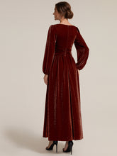 Load image into Gallery viewer, Burgundy | Factory Design Long Sleeve Puff Sleeve V-Neck A-Line High Stretch Maxi Evening Dresses