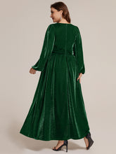 Load image into Gallery viewer, Dark Green | Factory Design Long Sleeve Puff Sleeve V-Neck A-Line High Stretch Maxi Evening Dresses