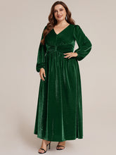 Load image into Gallery viewer, Dark Green | Factory Design Long Sleeve Puff Sleeve V-Neck A-Line High Stretch Maxi Evening Dresses