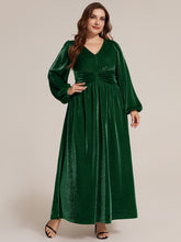 Load image into Gallery viewer, Dark Green | Factory Design Long Sleeve Puff Sleeve V-Neck A-Line High Stretch Maxi Evening Dresses