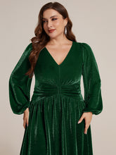 Load image into Gallery viewer, Dark Green | Factory Design Long Sleeve Puff Sleeve V-Neck A-Line High Stretch Maxi Evening Dresses