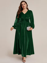 Load image into Gallery viewer, Dark Green | Factory Design Long Sleeve Puff Sleeve V-Neck A-Line High Stretch Maxi Evening Dresses