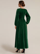 Load image into Gallery viewer, Dark Green | Factory Design Long Sleeve Puff Sleeve V-Neck A-Line High Stretch Maxi Evening Dresses