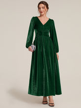Load image into Gallery viewer, Dark Green | Factory Design Long Sleeve Puff Sleeve V-Neck A-Line High Stretch Maxi Evening Dresses