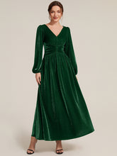Load image into Gallery viewer, Dark Green | Factory Design Long Sleeve Puff Sleeve V-Neck A-Line High Stretch Maxi Evening Dresses