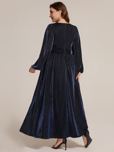 Load image into Gallery viewer, Navy Blue | Factory Design Long Sleeve Puff Sleeve V-Neck A-Line High Stretch Maxi Evening Dresses
