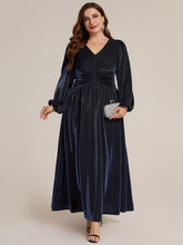 Load image into Gallery viewer, Navy Blue | Factory Design Long Sleeve Puff Sleeve V-Neck A-Line High Stretch Maxi Evening Dresses