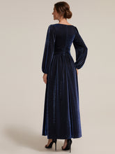 Load image into Gallery viewer, Navy Blue | Factory Design Long Sleeve Puff Sleeve V-Neck A-Line High Stretch Maxi Evening Dresses
