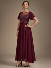 Load image into Gallery viewer, Burgundy | Wholesale Pricing Short Sleeve Ruffle A-Line Maxi Dress with Beaded Details Evening Dresses-Burgundy